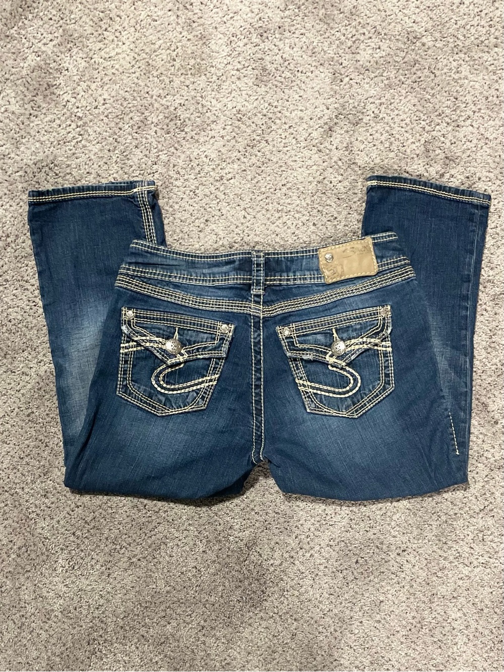 Vintage Silver Jeans Co Suki Capri Jeans W29 Y2K Thick Stitch Flap Pocket Dark